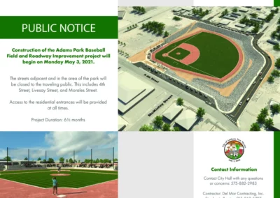 Adams Park Baseball Field Construction Notice Flyer