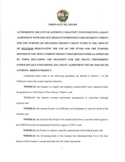 Adopted Ordinance N0. 2022-001 Page 1