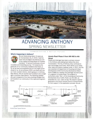 Advancing Anthony Spring Newsletter Page 1
