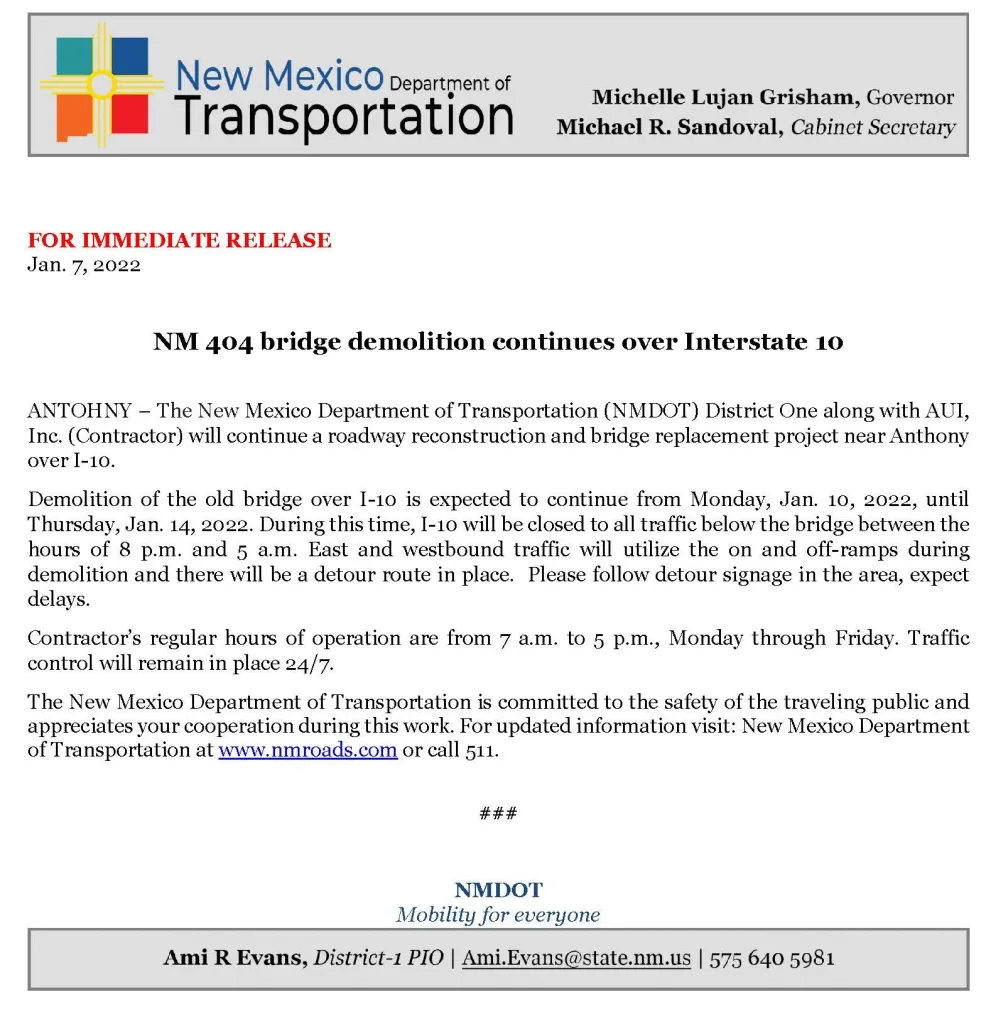 NMDOT Road Work Update