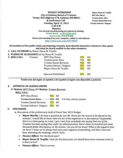 Board of Trustees Budget Workshop Meeting Minutes 04.12.2022 Page 1