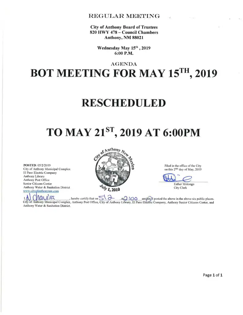 BOT Meeting Reschedule