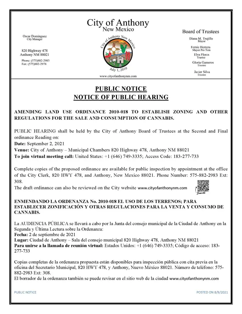 Public Notice Amending Ordinance 2010-018