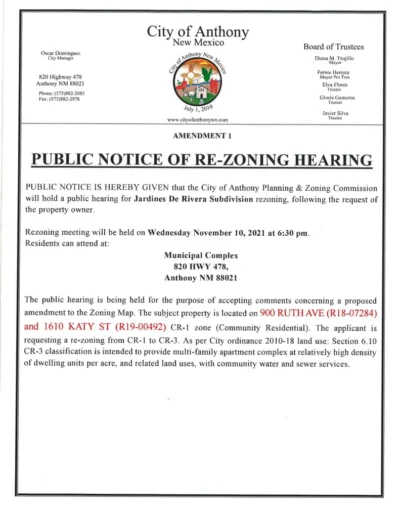 Planning and Zoning (P&Z) Public Notice Of Re-Zoning Hearing