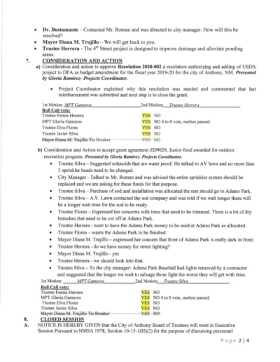 Board of Trustees Regular Meeting Minutes Page 2