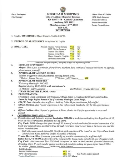 Board of Trustees Regular Meeting Minutes Page 1