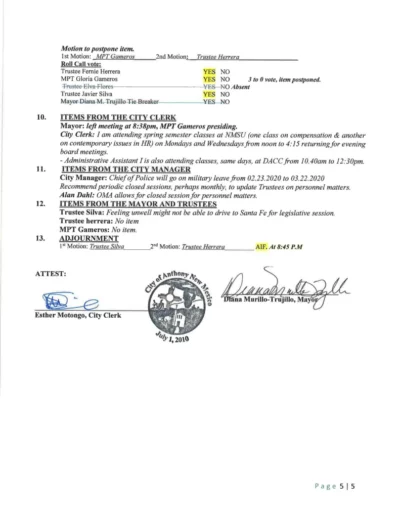 Board of Trustees Regular Meeting Minutes Page 5