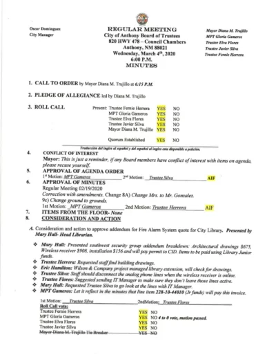 Board of Trustees Regular Meeting Minutes Page 1