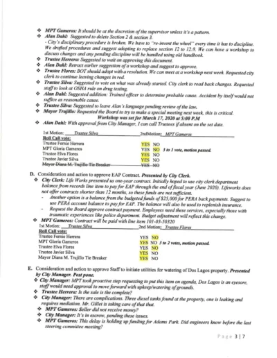 Board of Trustees Regular Meeting Minutes Page 3