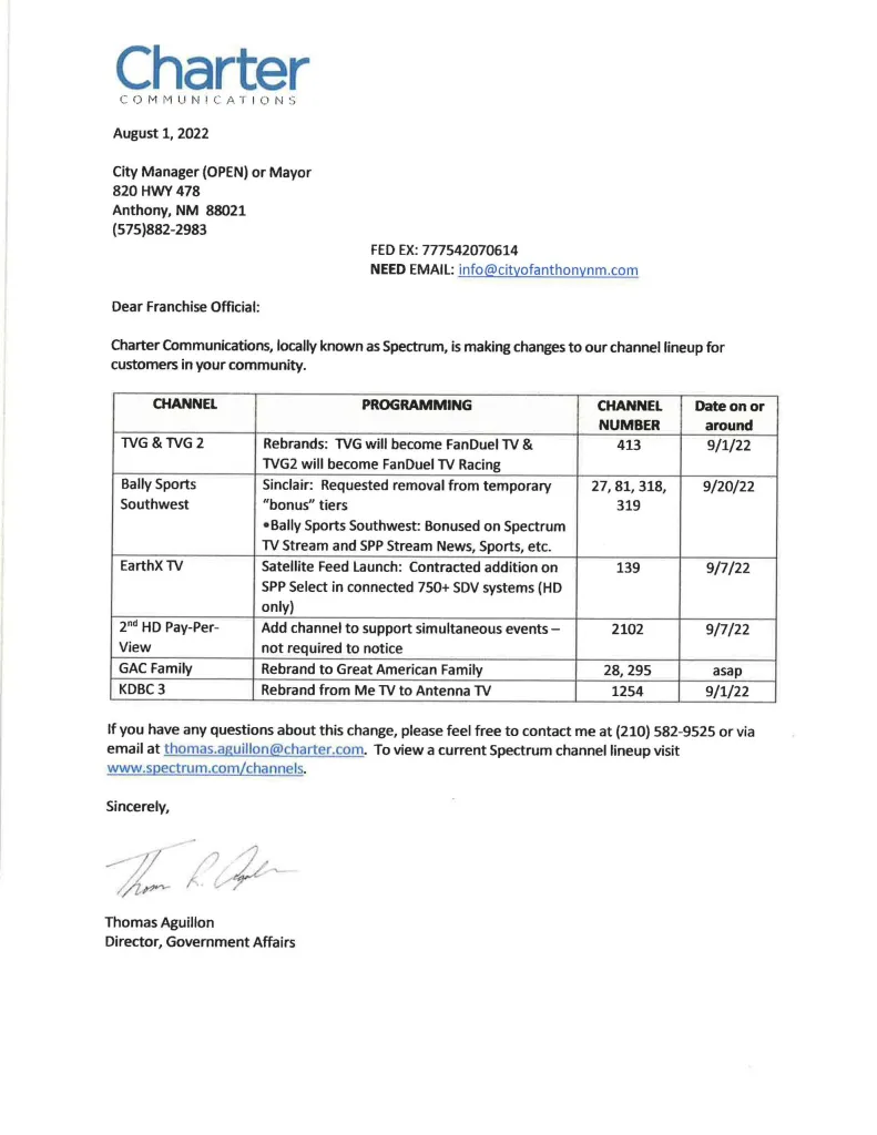 Charter Communication Changes