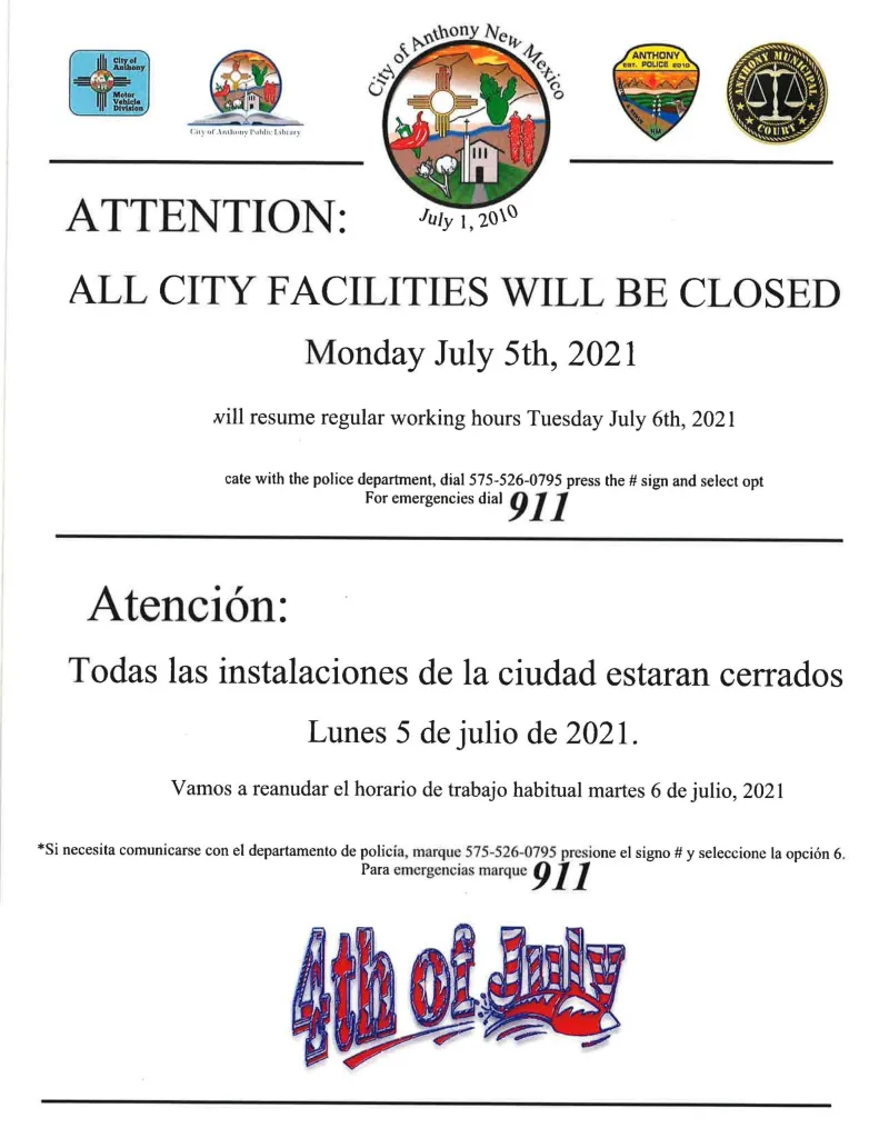 City Facilities Closure Notice