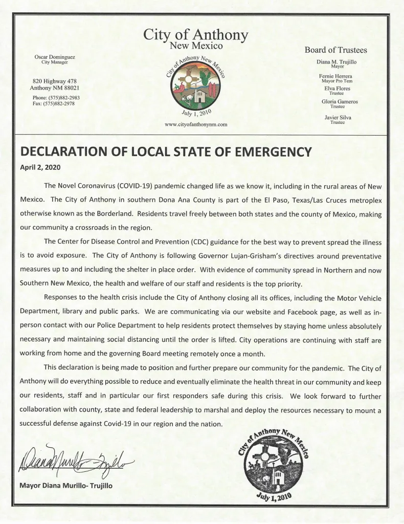 Declaration of Local State of Emergency