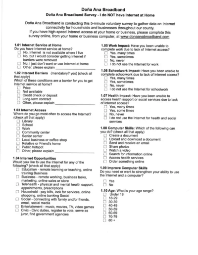 Dona Ana Broadband Survey Page 1