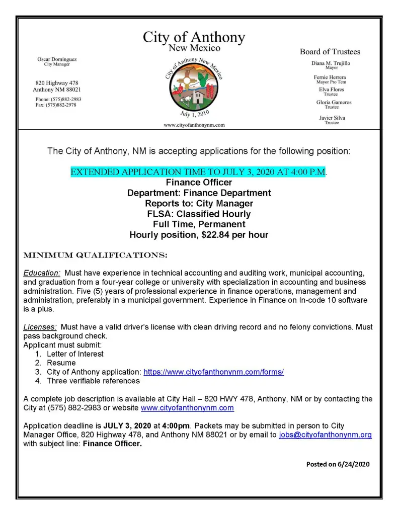 Finance-Posting Finance Officer Job Posting
