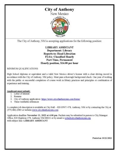 Library Assistant Job Posting Page 1