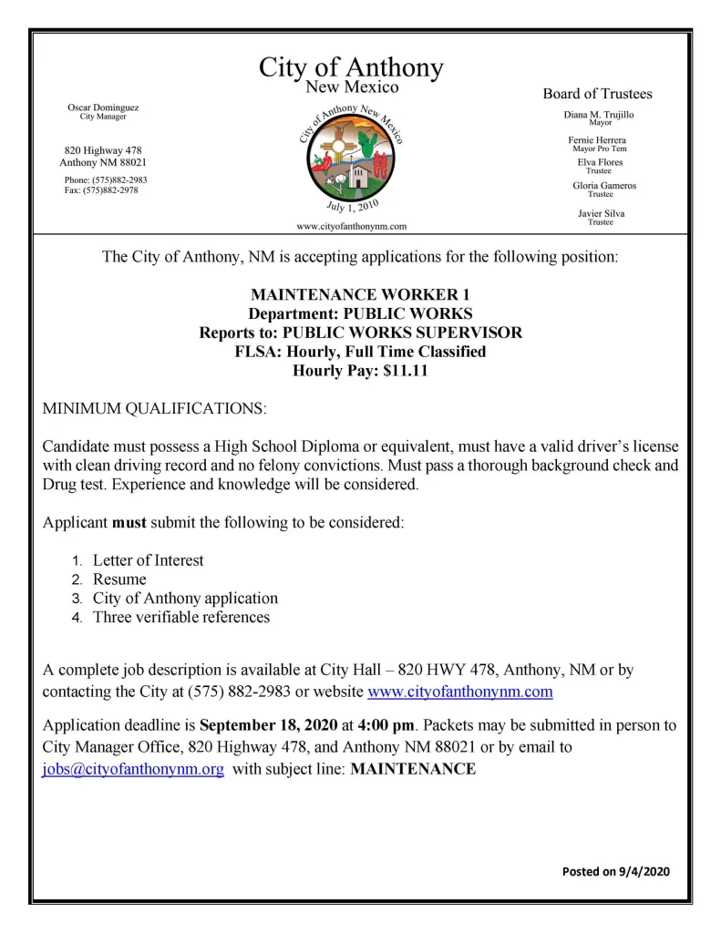 Maintenance-Posting-090420-scaled Maintenance Worker I Job Posting