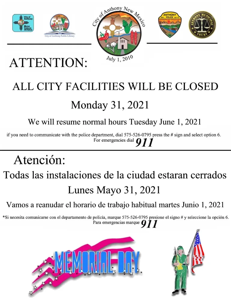 City Facilities Closure Notice