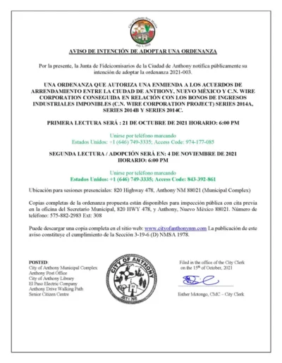 NOTICE OF INTENT TO ADOPT AN ORDINANCE Page 2