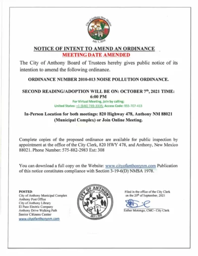 Notice of Intent to Amend an Ordinance Ordinance Page 1