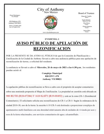 Planning and Zoning (P&Z) Public Notice Of Re-Zoning Hearing Spanish