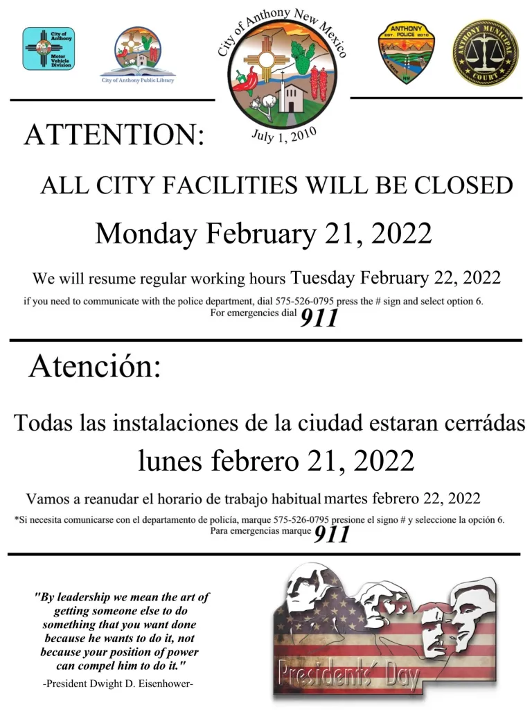 City Facilities Closure Notice