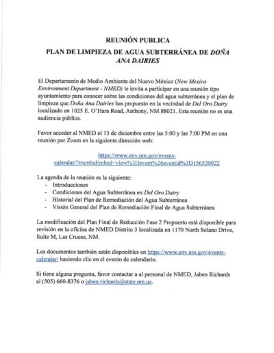 PUBLIC MEETING DONA ANA DAIRIES GROUND WATER CLEANUP PLAN Page 2