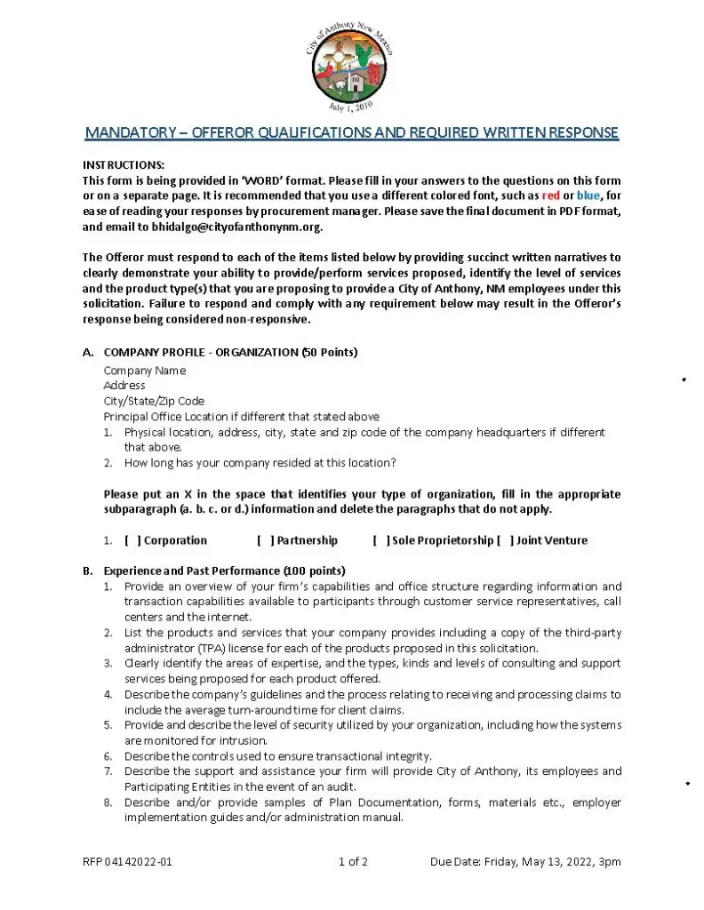 RFP 04142022-01 Written Questions