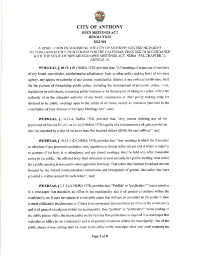 Adopted Resolution N0. 2022-001 Page 1