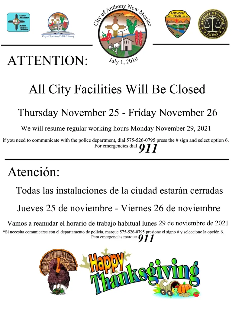 City Facilities Closure Notice