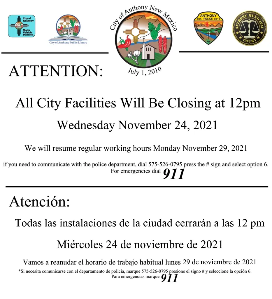 City Facilities Closure Notice