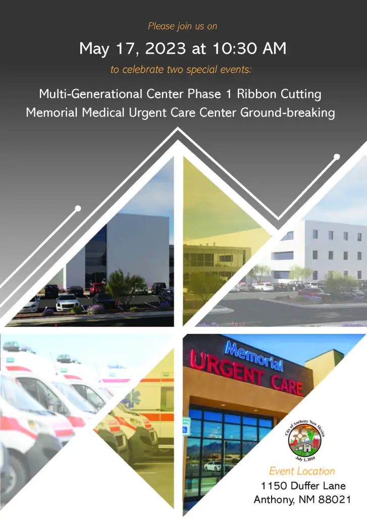 Multi-Generational Center Phase 1 Ribbon Cutting and Memorial Medical Urgent Care Center Ground-Breaking Flyer