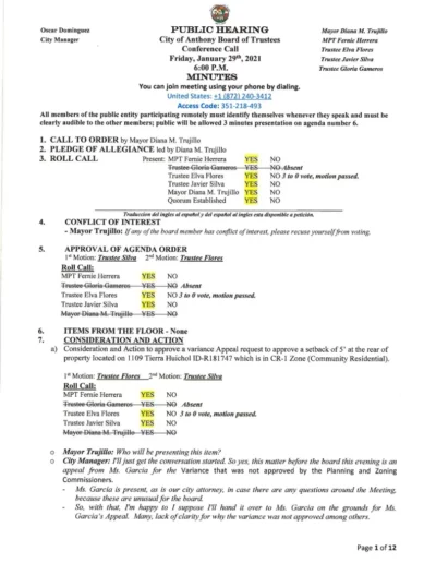 Board of Trustees Public Hearing Minutes Page 1