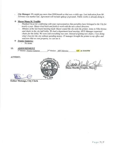 Board of Trustees Regular Meeting Amended Minutes Page 7