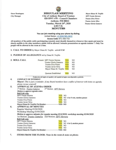 Board of Trustees Regular Meeting Minutes Page 1