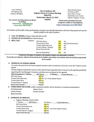 Board of Trustee Regular Meeting Minutes Page 1