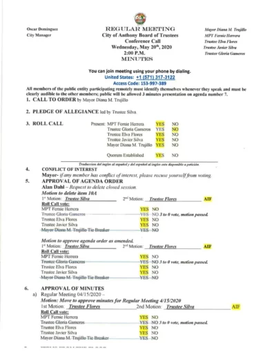 Board of Trustee Regular Meeting Minutes Page 1