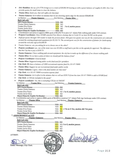 Board of Trustees Regular Meeting Minutes Page 2