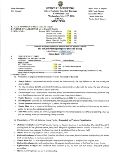 Board of Trustees Special Meeting Minutes Page 1