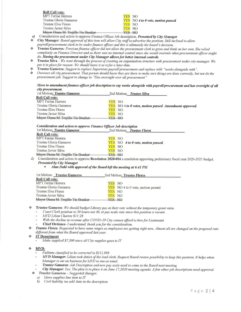 Board of Trustees Special Meeting Minutes Page 2
