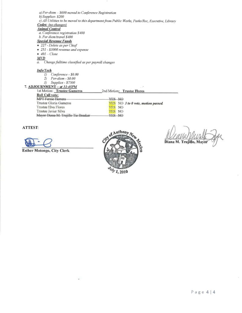 Board of Trustees Special Meeting Minutes Page 4