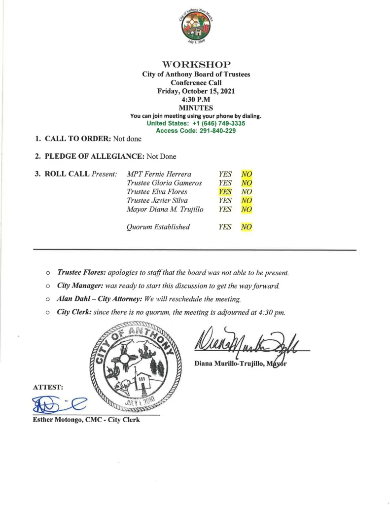 Board of Trustees Workshop Meeting Minutes