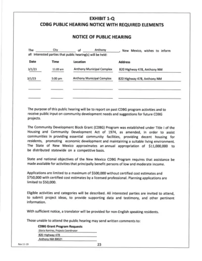 EXHIBIT 1-Q CDBG Public Hearing Notice with Required Elements Page 1