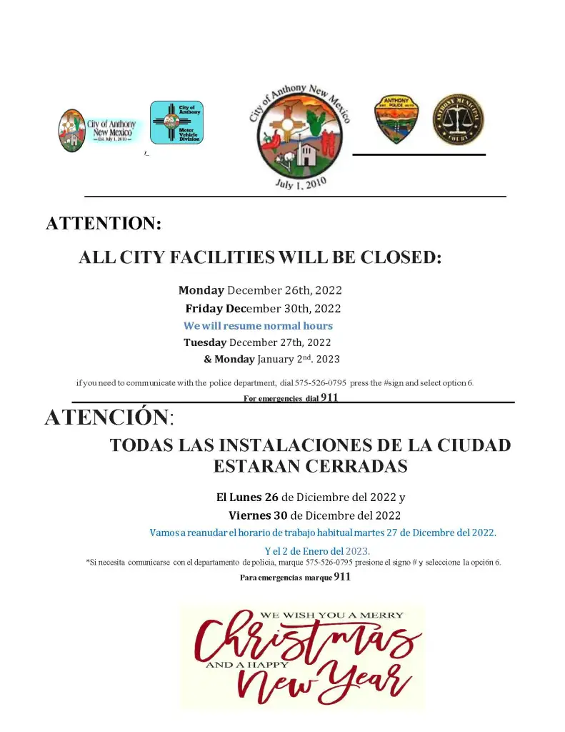 City Facilities Closed Notice