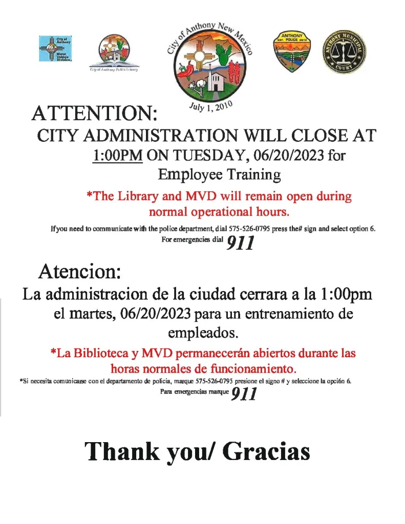 City Administration Closed Notice
