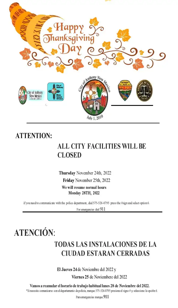 City Facilities Closure Notice