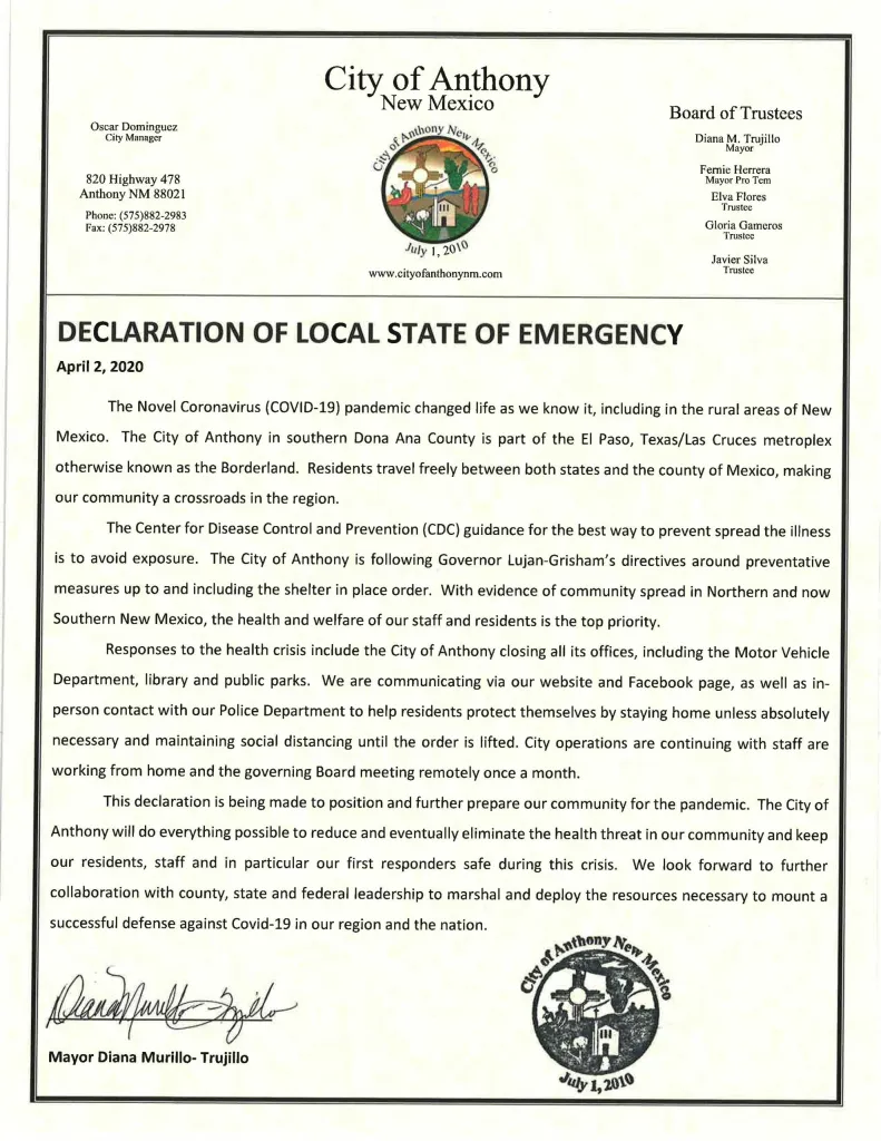 Declaration of Local State of Emergency