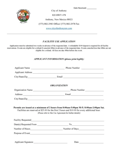 Facility Use Application Page 1