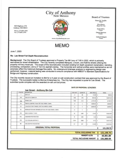 The City of Anthony, New Mexico Memo Page 1