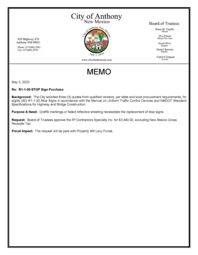 The City of Anthony, New Mexico MEMO