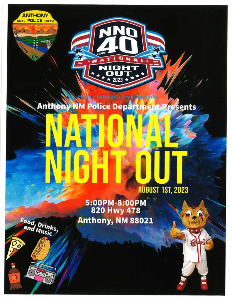 The City of Anthony, NM Police Department presents National Night Out Flyer